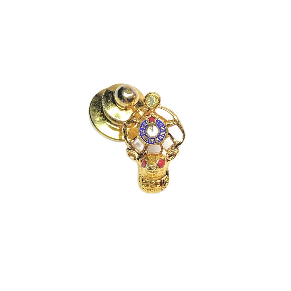 Vintage BPOE Elks Club Lapel Pin Red Eyes Red Star Clear Stone Gold Tone Blue